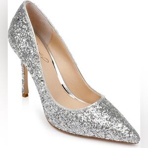 Jewel Badgley Mischka silver sequin high heels 7.5